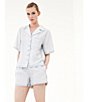 Le' AL.X Logo Print Satin Notch Lapel Short Sleeve Cropped Coordinating Camp Shirt, Color:Platinum/White - Image 8