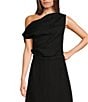 Le' AL.X Coordinating Linen Asymmetrical One Shoulder Cowl Neck Cropped Blouse, Color:Black - Image 1