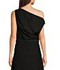 Le' AL.X Coordinating Linen Asymmetrical One Shoulder Cowl Neck Cropped Blouse, Color:Black - Image 2