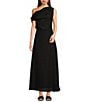 Le' AL.X Coordinating Linen Asymmetrical One Shoulder Cowl Neck Cropped Blouse, Color:Black - Image 3