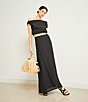 Le' AL.X Coordinating Linen Asymmetrical One Shoulder Cowl Neck Cropped Blouse, Color:Black - Image 6
