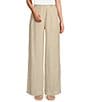 Color:Birch - Image 1 - Coordinating Linen High Rise Flared Leg Pleated Trouser Pants