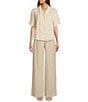 Color:Birch - Image 3 - Coordinating Linen High Rise Flared Leg Pleated Trouser Pants