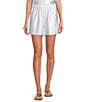 Le' AL.X Logo Print Satin High Smock Waisted Coordinating Boxing Shorts, Color:Platinum/White - Image 1