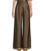 Color:Brown/Black - Image 1 - Coordinating Printed High Waisted Straight Leg Satin Coordinating Trouser Pants
