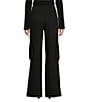 Le' AL.X Woven Crepe High Rise Pleated Front Cargo Suit Wide Leg Coordinating Pants, Color:Black - Image 2