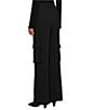 Le' AL.X Woven Crepe High Rise Pleated Front Cargo Suit Wide Leg Coordinating Pants, Color:Black - Image 3