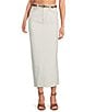 Le' AL.X Denim Pick Stitch High Waist Back Slit Opening Pencil Maxi Skirt, Color:White - Image 1