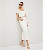 Le' AL.X Denim Pick Stitch High Waist Back Slit Opening Pencil Maxi Skirt, Color:White - Image 4