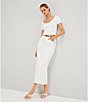 Le' AL.X Denim Pick Stitch High Waist Back Slit Opening Pencil Maxi Skirt, Color:White - Image 5