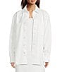 Le' AL.X Denim Point Collar Button Front Dropped Long Sleeve Oversized Coordinating Overshirt, Color:Ecru - Image 1