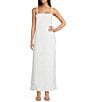 Le' AL.X Denim Square Neck Spaghetti Strap Back Split Hem Column Coordinating Maxi Dress, Color:Ecru - Image 1