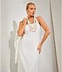 Le' AL.X Denim Square Neck Spaghetti Strap Back Split Hem Column Coordinating Maxi Dress, Color:Ecru - Image 5