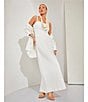 Le' AL.X Denim Square Neck Spaghetti Strap Back Split Hem Column Coordinating Maxi Dress, Color:Ecru - Image 6