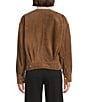 Le' AL.X Genuine Suede Pleated Crew Neck Long Sleeve Button Front Bomber Jacket, Color:Cocoa Brown - Image 2