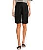 Color:Black - Image 1 - High Rise Linen Bermuda Trouser Shorts
