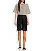 Color:Black - Image 3 - High Rise Linen Bermuda Trouser Shorts