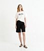 Color:Black - Image 6 - High Rise Linen Bermuda Trouser Shorts