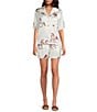 Le' AL.X Horse Motif Satin High Rise Coin Pocket Trouser Coordinating Shorts, Color:Ecru/Spice - Image 3