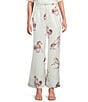 Le' AL.X Horse Print Satin High Waisted Pleated Front Wide Leg Coordinating Pants, Color:Ecru/Spice - Image 1