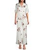 Le' AL.X Horse Print Satin High Waisted Pleated Front Wide Leg Coordinating Pants, Color:Ecru/Spice - Image 3