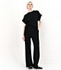 Le' AL.X Knit Crew Neck Drop Short Cuff Sleeve Coordinating Tee, Color:Black - Image 5