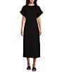 Le' AL.X Knit Crew Neck Short Cuffed Sleeve Midi T-Shirt Dress, Color:Black - Image 1