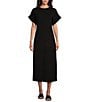 Color:Black - Image 1 - Knit Crew Neck Short Cuffed Sleeve Midi T-Shirt Dress