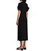 Color:Black - Image 3 - Knit Crew Neck Short Cuffed Sleeve Midi T-Shirt Dress