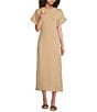 Le' AL.X Knit Crew Neck Short Cuffed Sleeve Midi T-Shirt Dress, Color:Camel - Image 1
