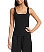 Le' AL.X Knit Ribbed Sqaure Neck Tank Top, Color:Black - Image 1