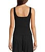 Le' AL.X Knit Ribbed Sqaure Neck Tank Top, Color:Black - Image 2