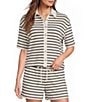 Le' AL.X Knit Striped Collared Short Sleeve Button Front Coordinating Shirt - Image 1