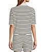 Le' AL.X Knit Striped Collared Short Sleeve Button Front Coordinating Shirt - Image 2