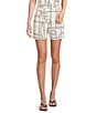 Le' AL.X Knot Print Woven High Rise Coin Pocket Pleated Trouser Coordinating Shorts, Color:Ivory/Black - Image 1