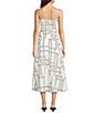 Le' AL.X Knot Print Woven Ruched Straight Keyhole Neck Spaghetti Strap A-Line Midi Coordinating Dress, Color:Ivory/Black - Image 2
