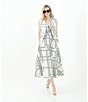 Le' AL.X Knot Print Woven Ruched Straight Keyhole Neck Spaghetti Strap A-Line Midi Coordinating Dress, Color:Ivory/Black - Image 4