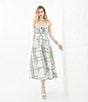 Le' AL.X Knot Print Woven Ruched Straight Keyhole Neck Spaghetti Strap A-Line Midi Coordinating Dress, Color:Ivory/Black - Image 5