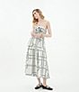 Le' AL.X Knot Print Woven Ruched Straight Keyhole Neck Spaghetti Strap A-Line Midi Coordinating Dress, Color:Ivory/Black - Image 6