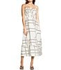 Le' AL.X Knot Print Woven Ruched Straight Keyhole Neck Spaghetti Strap A-Line Midi Coordinating Dress, Color:Ivory/Black - Image 1