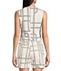 Le' AL.X Knot Print Woven V-Neck Sleeveless Button Front Coordinating Vest, Color:Ivory/Black - Image 2