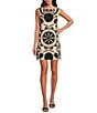 Le' AL.X Linen Blend Embroidered Boat Neck Sleeveless Mod Shift Mini Dress, Color:Flax - Image 1