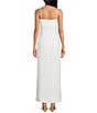 Le' AL.X Linen Embroidered Square Neck Sleeveless Spaghetti Strap Column Side Slit Maxi Dress, Color:Ecru/Spice - Image 2