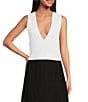 Le' AL.X Low V Neck Sleeveless Cropped Ribbed Knit Tank Top, Color:White - Image 1