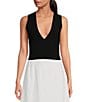Color:Black - Image 1 - Low V Neck Sleeveless Cropped Ribbed Knit Tank Top