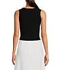 Color:Black - Image 2 - Low V Neck Sleeveless Cropped Ribbed Knit Tank Top