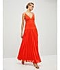 Color:Tangerine - Image 4 - Mesh Sleeveless Deep V Neck Low Back Empire Waist Maxi Dress