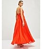 Color:Tangerine - Image 6 - Mesh Sleeveless Deep V Neck Low Back Empire Waist Maxi Dress