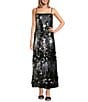 Le' AL.X Mixed Sequin Square Neck Sleeveless Spaghetti Strap Column Maxi Dress, Color:Gunmetal - Image 1