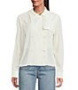 Le' AL.X Notch Collar Long Sleeve Double Breasted Woven Blouse - Image 1